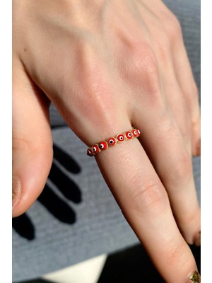 Spossy Silver Jewelry Kırmızı Mineli Tam Tur Yüzük