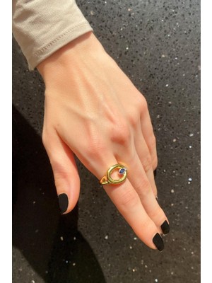 Spossy Silver Jewelry Tek Taş Detaylı Yuvarlak Yüzük