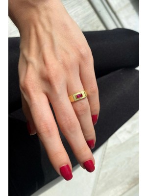 Spossy Silver Jewelry Baget Taşlı Serçe Parmak Yüzüğü