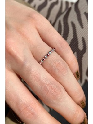 Spossy Silver Jewelry Kırmızı Mineli Taşlı Tam Tur Ince Yüzük