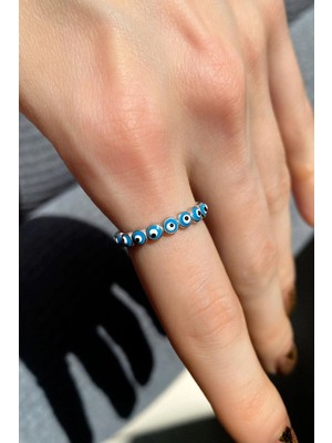 Spossy Silver Jewelry Mavi Mineli Tam Tur Yüzük
