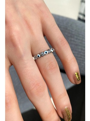 Spossy Silver Jewelry Beyaz Mineli Tam Tur Taşlı Yüzük