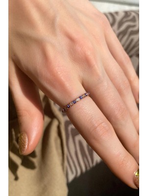 Spossy Silver Jewelry Lacivert Mineli Taşlı Tam Tur Ince Yüzük