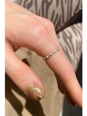 Spossy Silver Jewelry Turkuaz Mineli Taşlı Tam Tur Ince Yüzük
