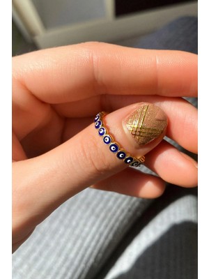 Spossy Silver Jewelry Lacivert Mineli Tam Tur Yüzük