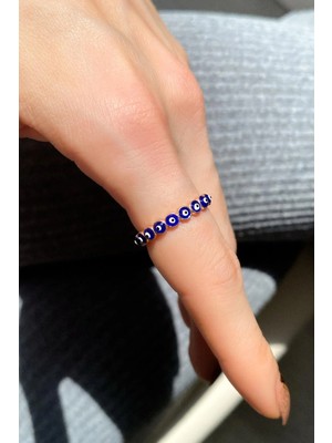 Spossy Silver Jewelry Lacivert Mineli Tam Tur Yüzük