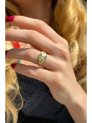 Spossy Silver Jewelry Kare Baget Taşlı Yüzük