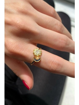Spossy Silver Jewelry Ay ve Güneş Sembollü Yüzük