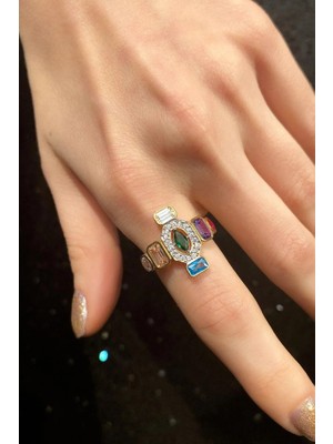 Spossy Silver Jewelry Renkli Baget Taşlı Yüzük
