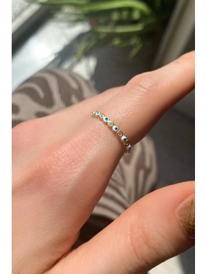 Spossy Silver Jewelry Beyaz Mineli Taşlı Tam Tur Ince Yüzük