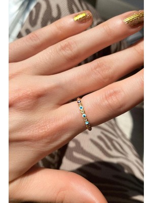 Spossy Silver Jewelry Mix Renkli Mineli Tam Tur Taşlı Ince Yüzük