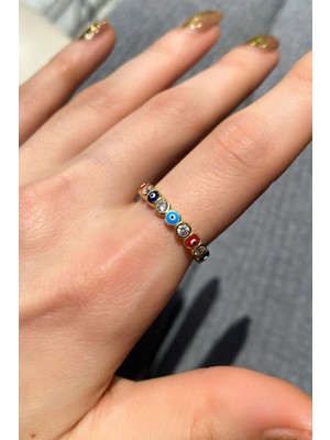 Spossy Silver Jewelry Lacivert-Kırmızı-Mavi Mineli Tam Tur Taşlı Yüzük