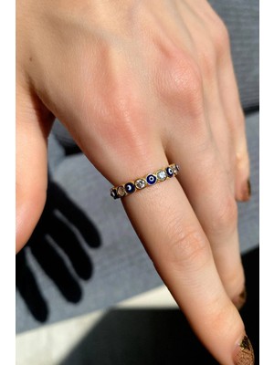 Spossy Silver Jewelry Lacivert Mineli Tam Tur Taşlı Yüzük