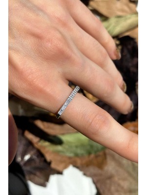 Spossy Silver Jewelry Ince Zarif Çizgi Yüzük
