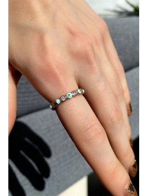 Spossy Silver Jewelry Turkuaz Mineli Tam Tur Taşlı Yüzük