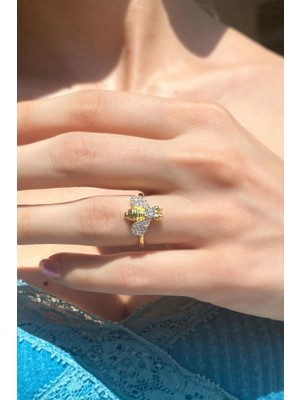 Spossy Silver Jewelry 925 Ayar Gümüş, Gold, Eklem/Serçe Parmak Arı Yüzük