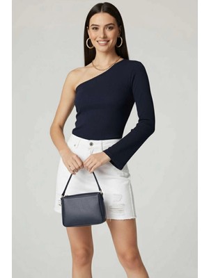 Shoplet Tek Omuzlu Basic Bluz Lacivert