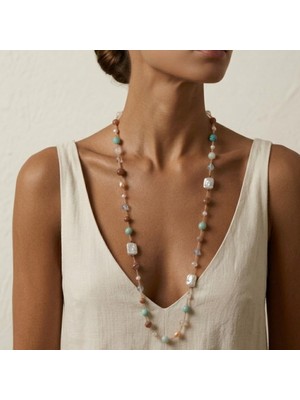 THEIA GemWorks Gratia - Güneş Taşı, İnci, Zirkon, Selenit, Amazonit & Akuamarin Taşlı El Yapımı Kolye