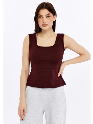 Defy's Kadın Kare Yaka Kolsuz Kalın Askılı Esnek Basic Bluz