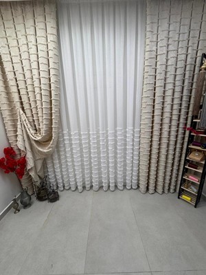 Nivemes Home Nivemeshome Duru 3-0008 Ekru 1/3 Pileli Fon Perde