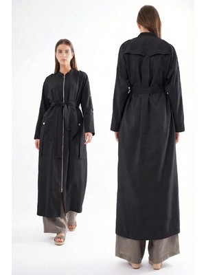 Ceremony Kolu Çıtçıt Detay Önden Fermuarlı Safari Kap Ceket 820 Siyah