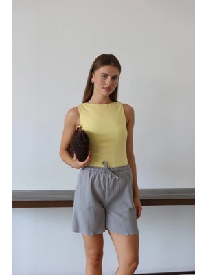 Shoplet Müslin Kumaş Şort Bağcıklı Gri Pt