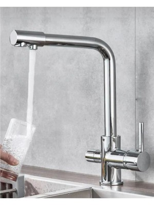 Moonshop 5 Yıl Garantili Arıtmalı Krom Lüx Mutfak Evye Bataryası 3 Yollu Çift Su Girişli Su Tasarruflu Ürün.