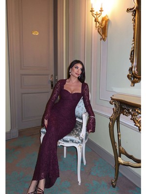 Esra Helvacı Kulplu Ispanyol Kol Dantel Elbise