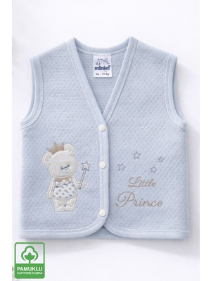 Miniel Unisex Bebek Prens Ayıcık Nakışlı Organik Pamuklu 3-6-9 Ay Kapitone Bebek Yelek