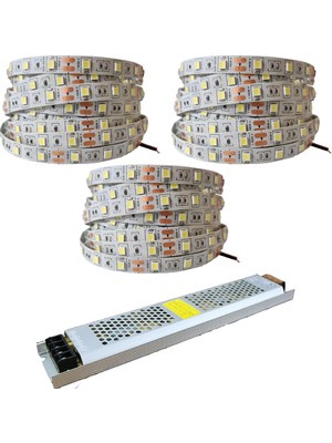 Amber LED 3 Dirençli Double PCB Yeni Nesil Şerit LED 15 Metre Beyaz + 16.5 Amper 200 Watt LED Trafo