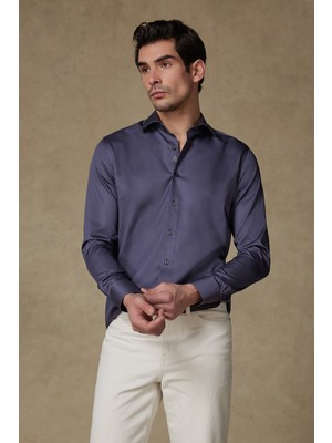 Abbate Donatello Saten Pamuklu Slim Fit Antrasit Klasik Yaka Erkek Düz Gömlek