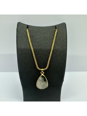 vitvit Çelik Kalın Zincirli Ay Taşı Doğal Taş Kolye