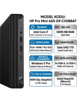 Hp Pro Mini 400 G9 Intel Core I7-14700T 16GB 1tb SSD Windows 11 Pro Mini Pc CV0B8AT 005
