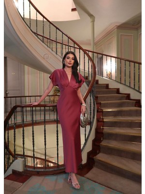 Esra Helvacı Saten Midi Elbise