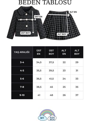 My Kids Wear Kız Çocuk Ekose Ceket Etek Takım Şık Kombin 12644