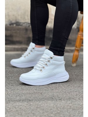 Shoplet Beyaz Yüksek Taban Yarım Bilek Bot