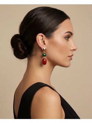 Uretti - Nerman 4053 4338 Vintage Zümrüt Yeşili - Kırmızı Sallantılı Küpe