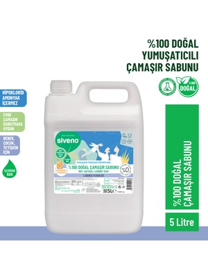 Siveno %100 Doğal Çamaşır Sabunu Bitkisel Deterjan Yumuşatıcı Gerektirmez Konsantre Vegan 5000 ml
