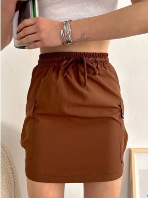 Shoplet Cep Ince Paraşüt Etek Kahve S241019