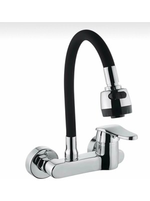 Moonshop Siyah Duvardan 2 Fonksiyonlu Oynar Borulu Mutfak Bataryası Çeşmesi Musluğu