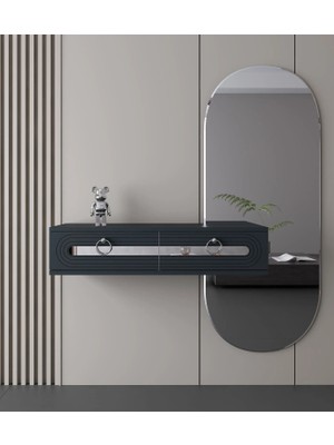 Morepp Hera 90 cm Pleksi Detaylı Duvara Monte Kapaklı Raflı Dresuar Antrasit-Gümüş