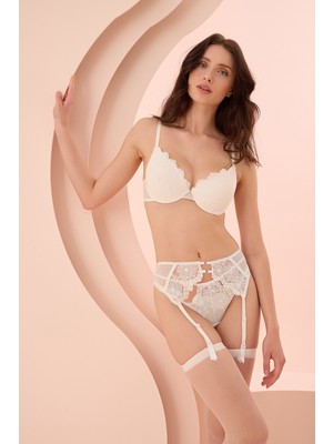 NBB Lace Jartiyerli Destekli Sütyen String Takım 4854 Ekru Renkli İnce Askılı Kadın İç Giyim