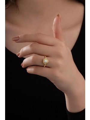 Spossy Silver Jewelry Opal Taşlı Kalp Yüzük