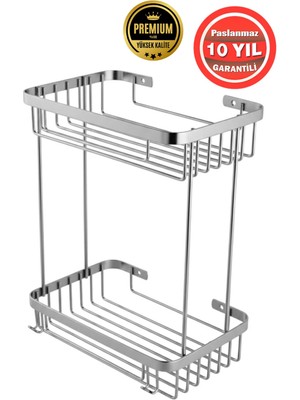 Banyom Home Krom Paslanmaz Çelik SUS304 Kalite Taci 2'li Şampuanlık Banyo Rafı