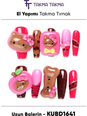 Takma Takma 10'lu Uzun Balerin Renkli KUBD1641 Tekrar Kullanılabilir El Yapımı Protez Takma Tırnak Renkli-S