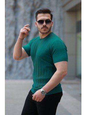 Janes Erkek Kısa Kollu Bisiklet Yaka Çizgili Triko Tişört