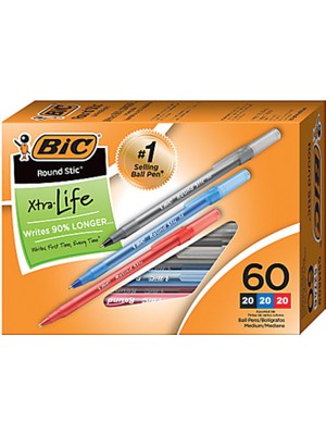 Bic Round Stick Renkli Tükenmez Kalem Seti 60'lı Karışık Kutu İçinde 20 Mavi 20 Siyah 20 Kırmızı