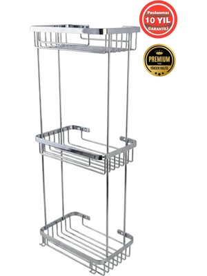 Banyom Home Krom Paslanmaz Çelik SUS304 Kalite Taci 3'lü Şampuanlık Banyo Rafı Krom Renk