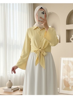 Modamorfo Yan Bağlamalı Ispanyol Kol Düğmeli Gömlek   -Sarı