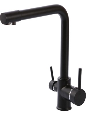 Kustar 3 Yollu Siyah Mutfak Bataryası Tezgah Üstü Montaj için Pirinç Malzeme ile Şık Tasarım